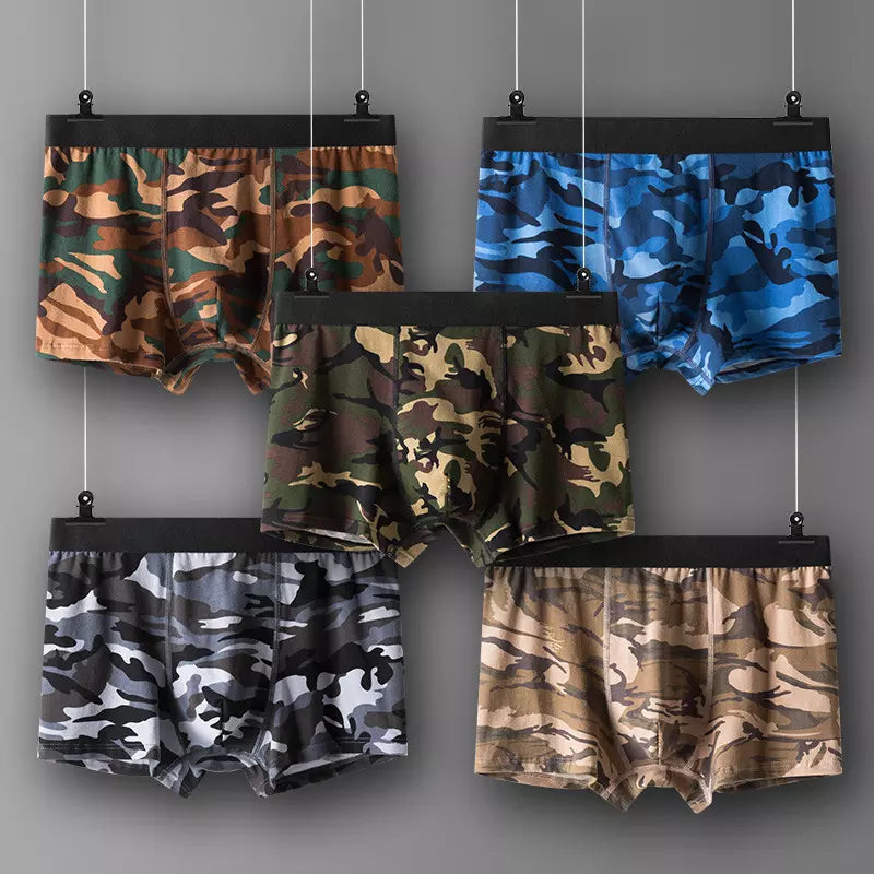 Kit com 5 Cuecas Camufladas Boxer Premium em Algodão