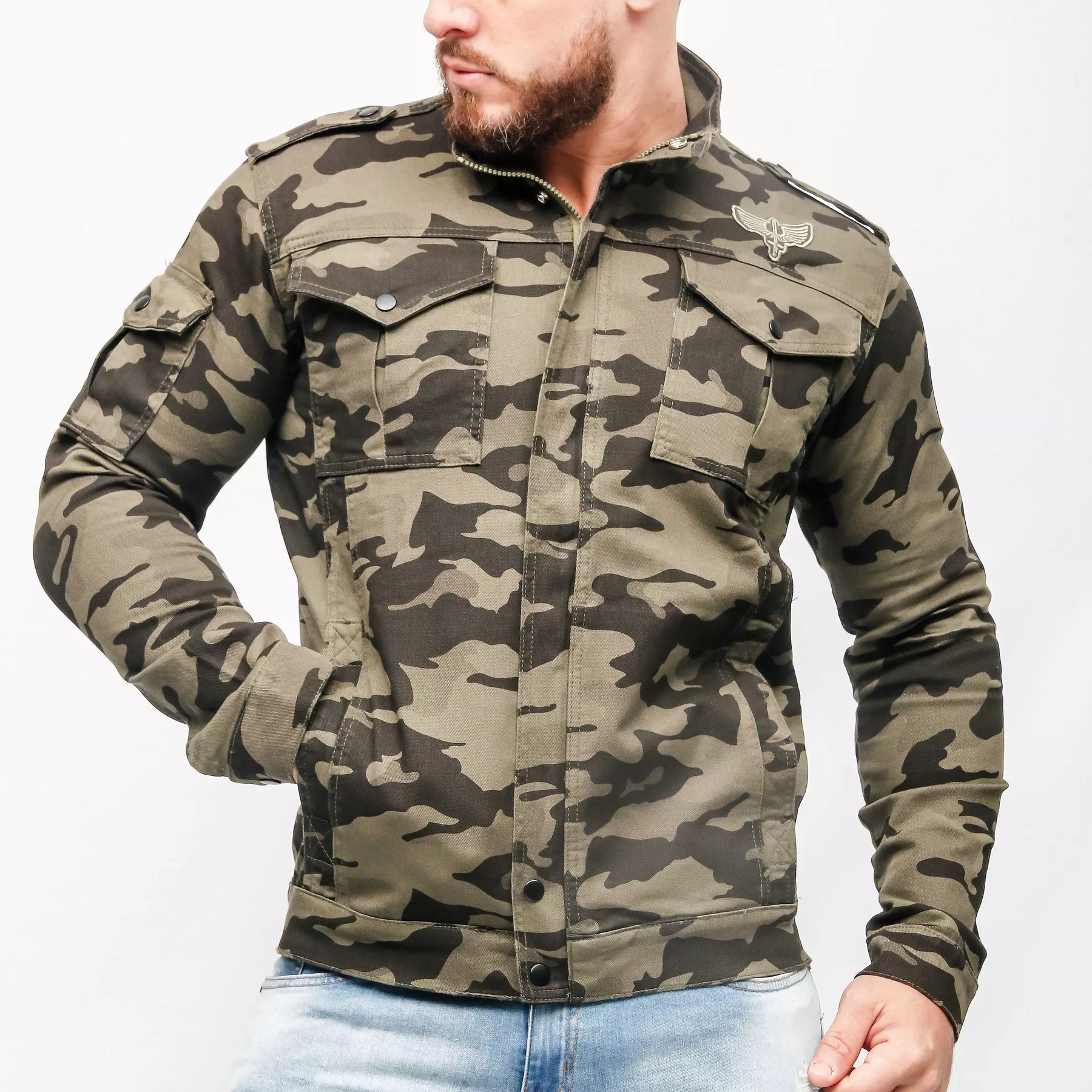 Jaqueta Casaco Jeans Camuflado Masculino Força Nacional